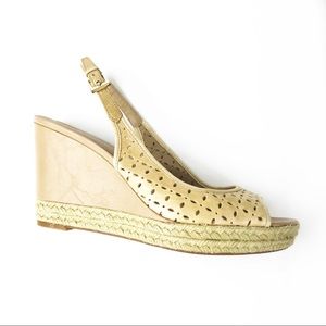 Franco Sarto Open Toe Beige Leather Wedges L-Artsy